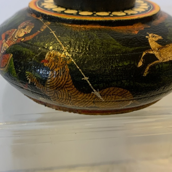 Hand painted trinket container wood vintage - Picture 7 of 17